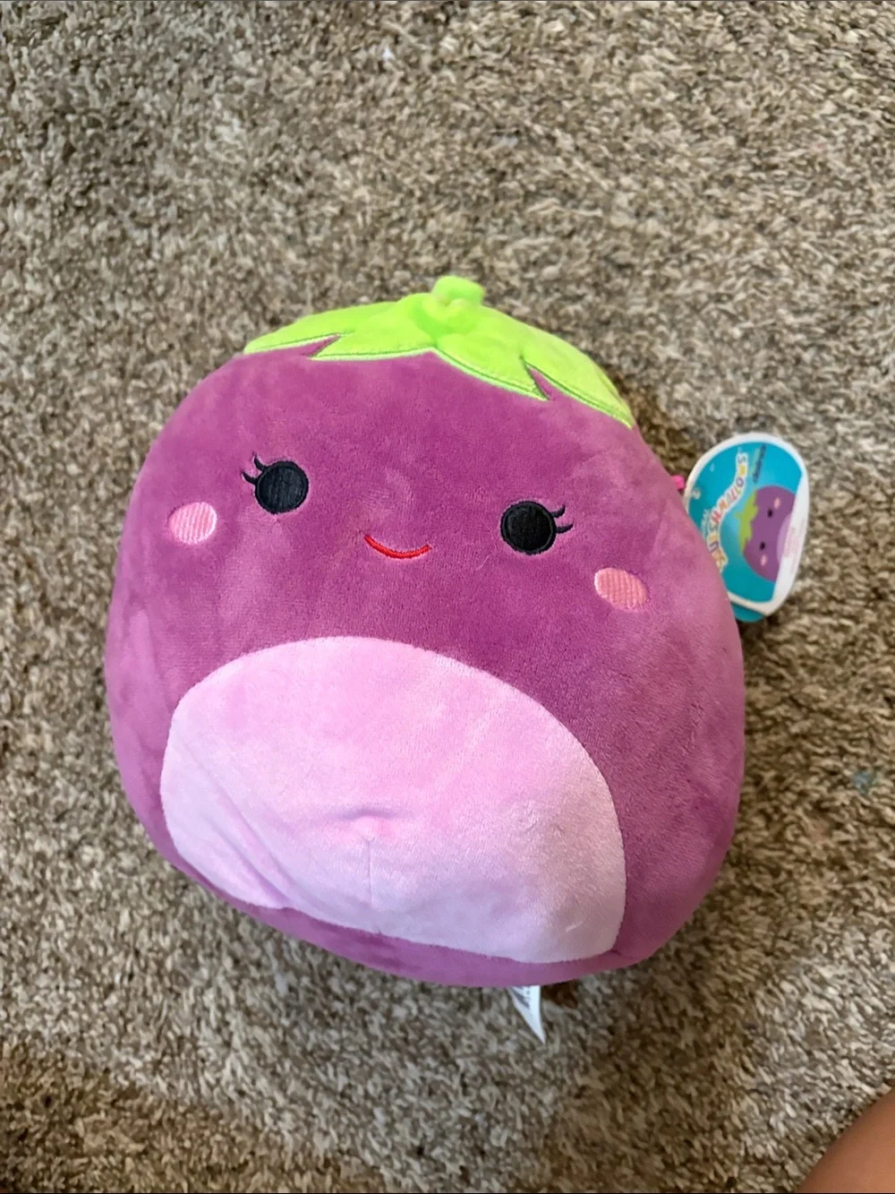 Claire's Purple Berry Plush with Light Pink Belly and Green Leaf Top